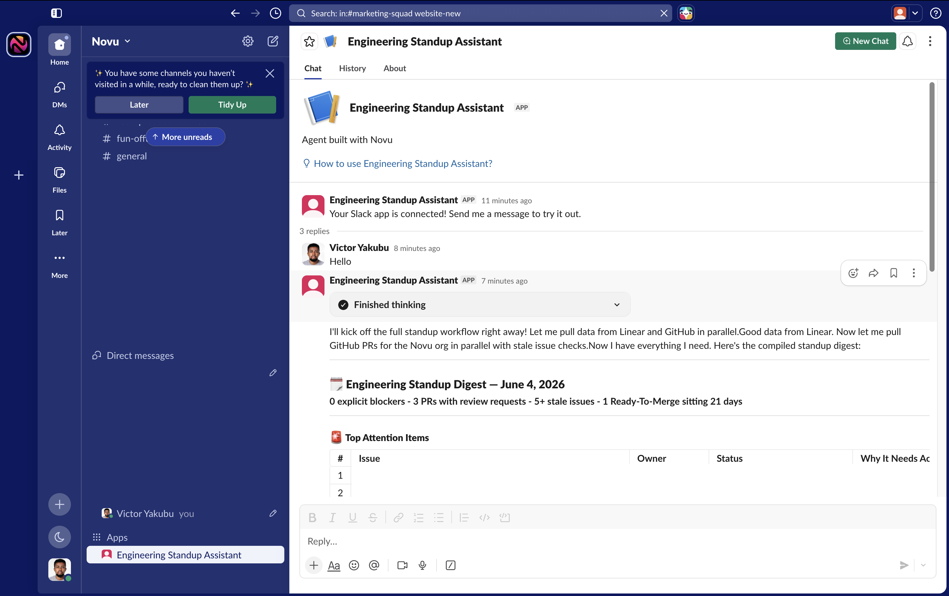 Interacting with the Slack agent